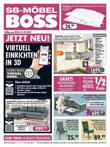 Angebote von Möbelhäuser | SB Möbel Boss flugblatt in SB Möbel Boss | 9.5.2022 - 21.5.2022
