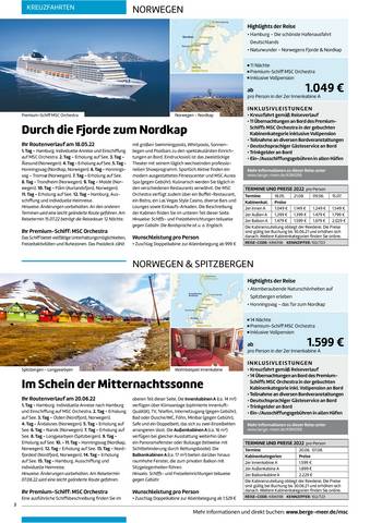 Berge & Meer Katalog | MSC Kreuzfahrten 2022 | 6.8.2021 - 31.8.2022