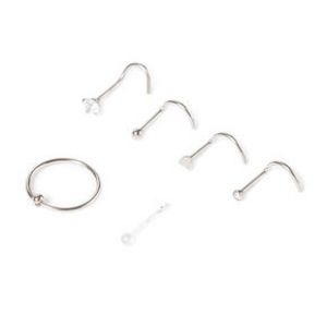 Silver 20G Ball Heart Hoop Nose Ring & Studs - 6 Pack für 6,8€ in Claire's