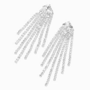 Silver-tone Crystal 2.5" Diamond Shaped Fringe Drop Earrings für 6€ in Claire's