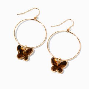 Tortoiseshell Butterfly 2" Gold-tone Drop Hoop Earrings für 5€ in Claire's