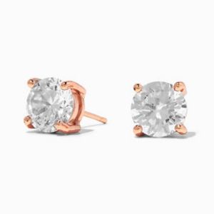 18K Gold Plated Rose Gold Cubic Zirconia 8MM Round Stud Earrings für 9,2€ in Claire's