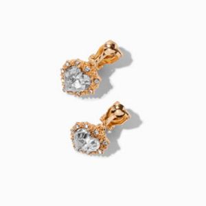 Gold-tone Crystal Heart Clip-On 0.5" Drop Earrings für 6,49€ in Claire's