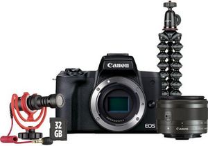 CANON EOS M50 Mark II für Wechselobjektive im Livestreaming-Kit Systemkamera (4K Videos, Bluetooth, WLAN, Ideal für Vlogger – mit Augen-AF bei Videoaufnahmen und Clean-HDMI) für 1019€ in HEM expert