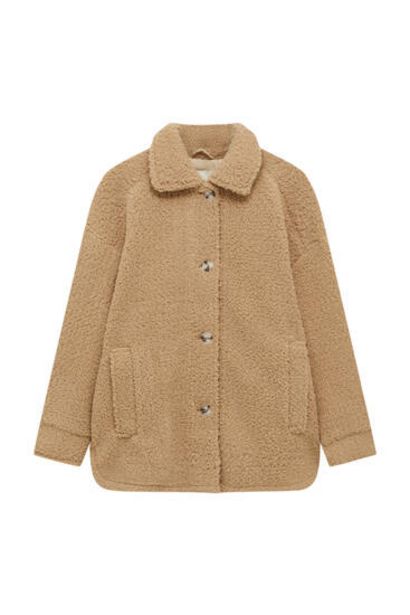 Lange Jacke aus Lammfellimitat für 45,99€ in Pull & Bear